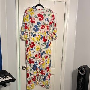 RIXO Floral Midi Dress - Red, Yellow, Blue